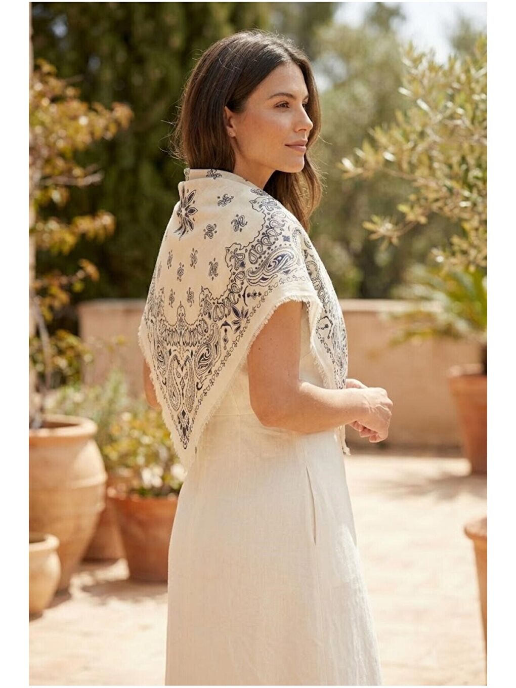 Mavi Kadın Petrol Etnik Desenli Bohem Üçgen Şal Bandana 110x110 cm SAL1400-6