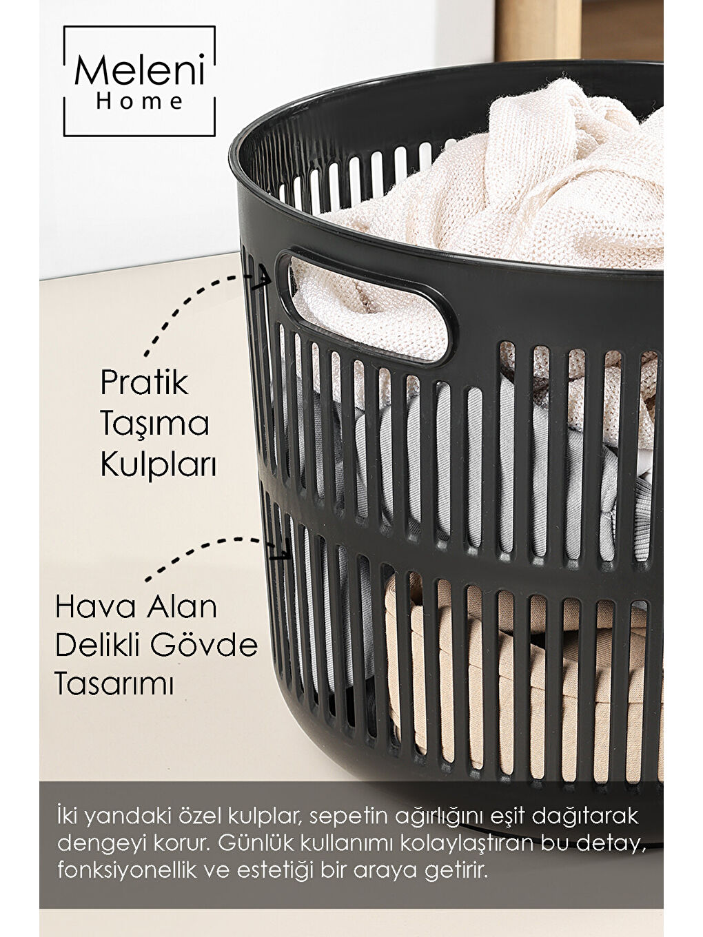 Siyah Solara Yuvarlak Çamaşır Sepeti 22 l-2