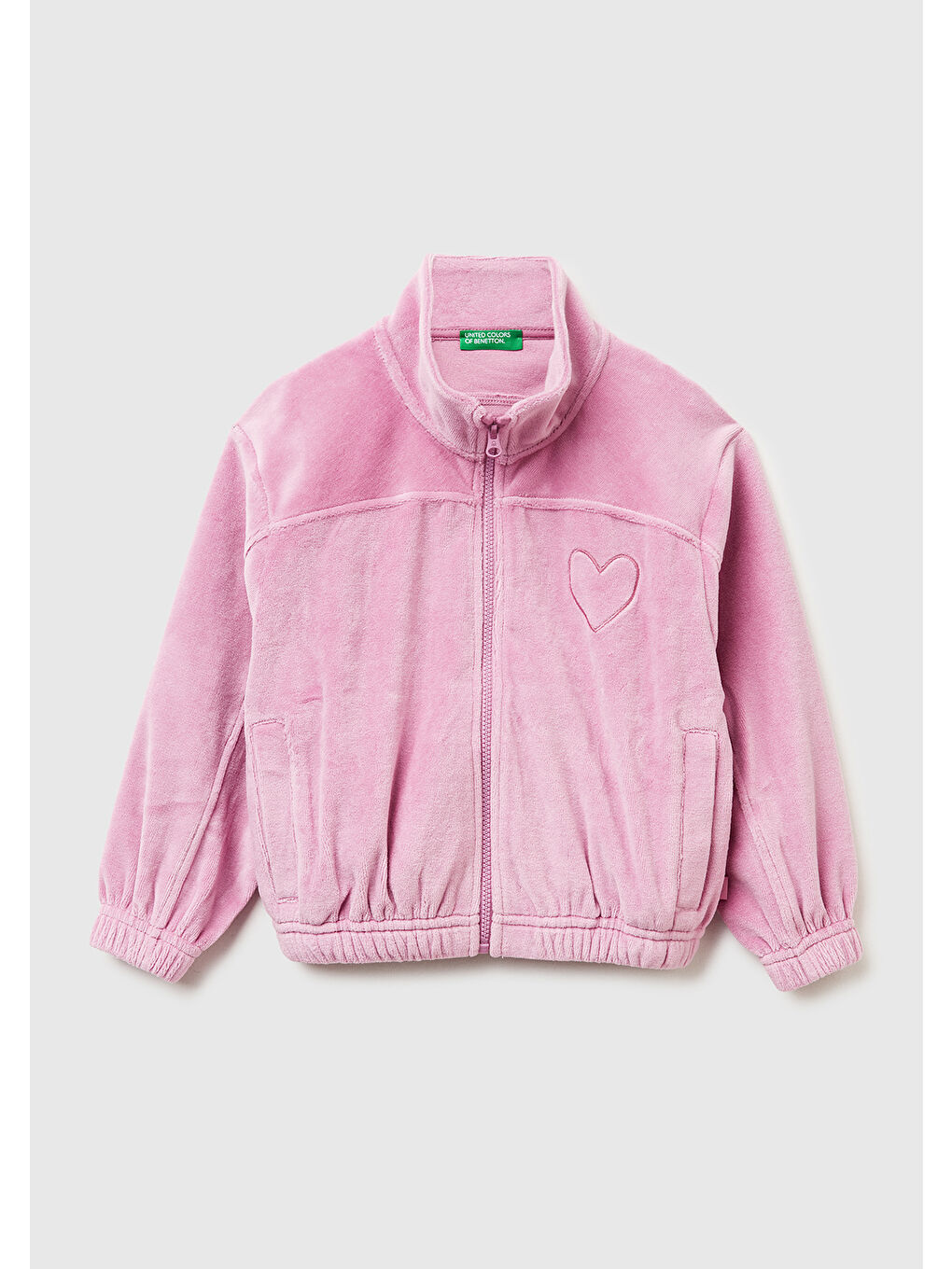 Pembe Kız Çocuk Gül Kurusu Göğüs Baskılı Logo Etiketli Fermuarlı Yan Cepli Sweatshirt