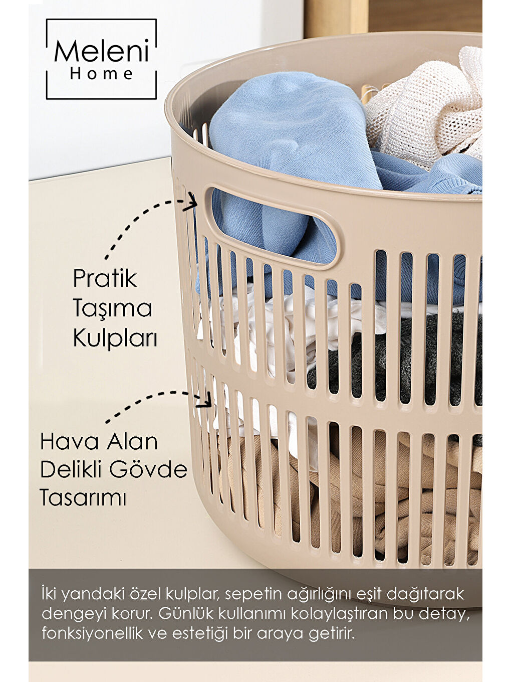 Bej Solara Yuvarlak Çamaşır Sepeti 22 l-2