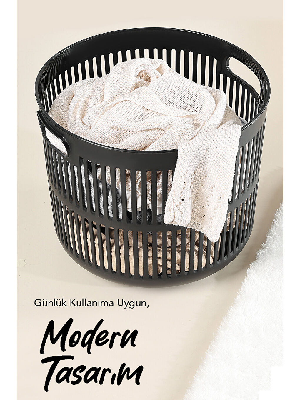 Siyah Solara Yuvarlak Çamaşır Sepeti 22 l-3