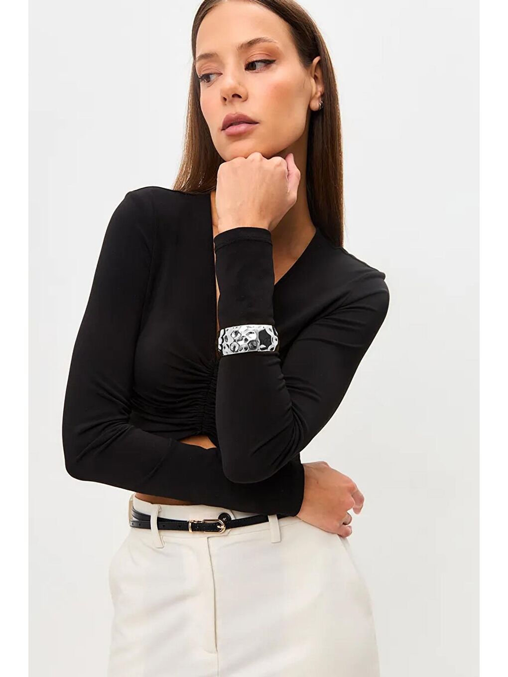 Gri Dövme Dokulu Parlak Gümüş Cuff Bileklik-5