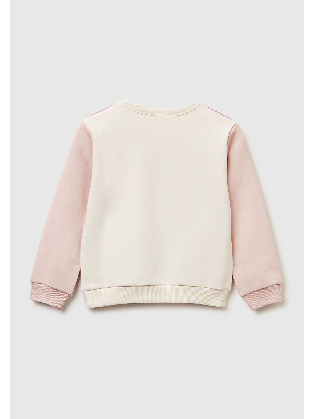 Ekru Kız Çocuk Krem-Pembe Renk Bloklu Simli Logo Baskılı Yırtmaçlı Sweatshirt-1