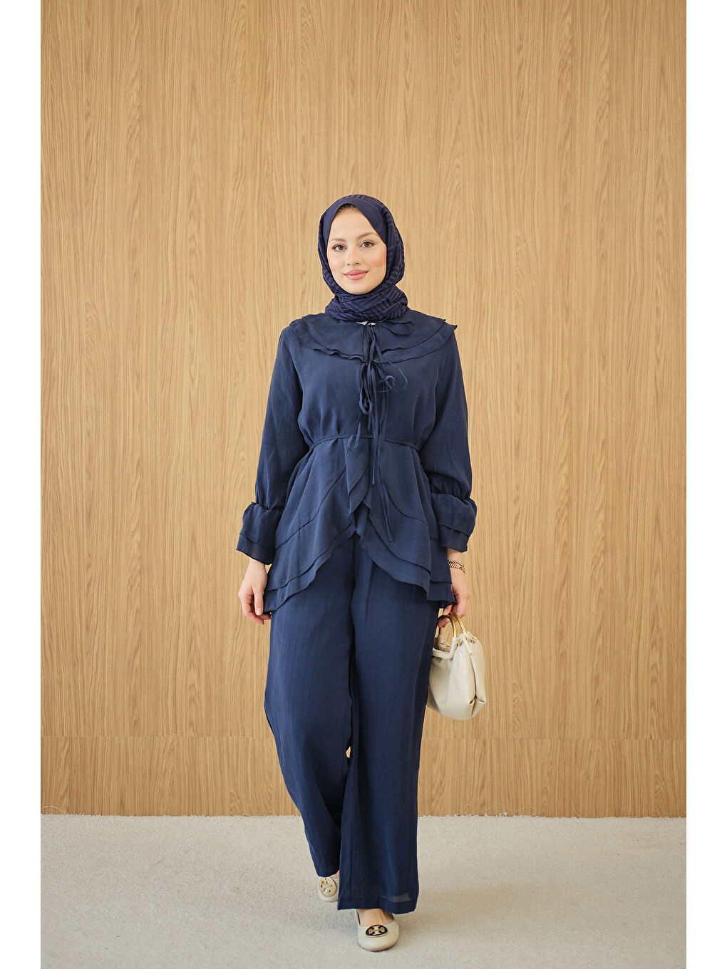 Kadın Bel Bağlamalı Takım Lacivert-4