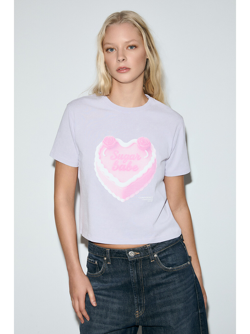 Melunae Kadın Organik Pamuklu Bisiklet Yaka Kısa Kollu Baskı Detaylı Lila T-shirt-3
