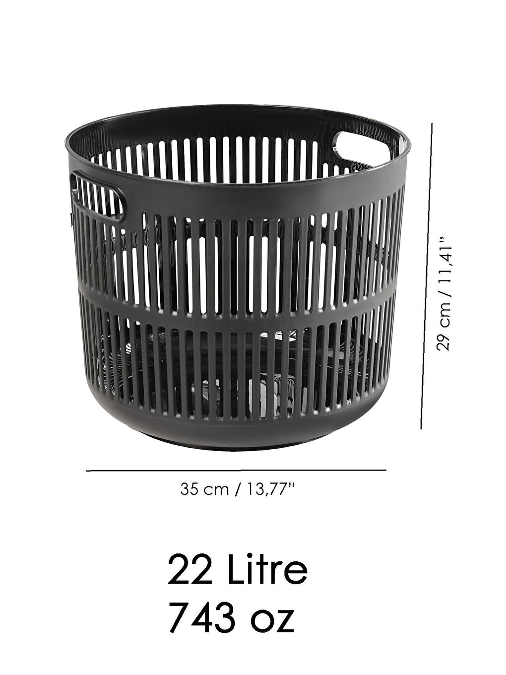 Siyah Solara Yuvarlak Çamaşır Sepeti 22 l-5