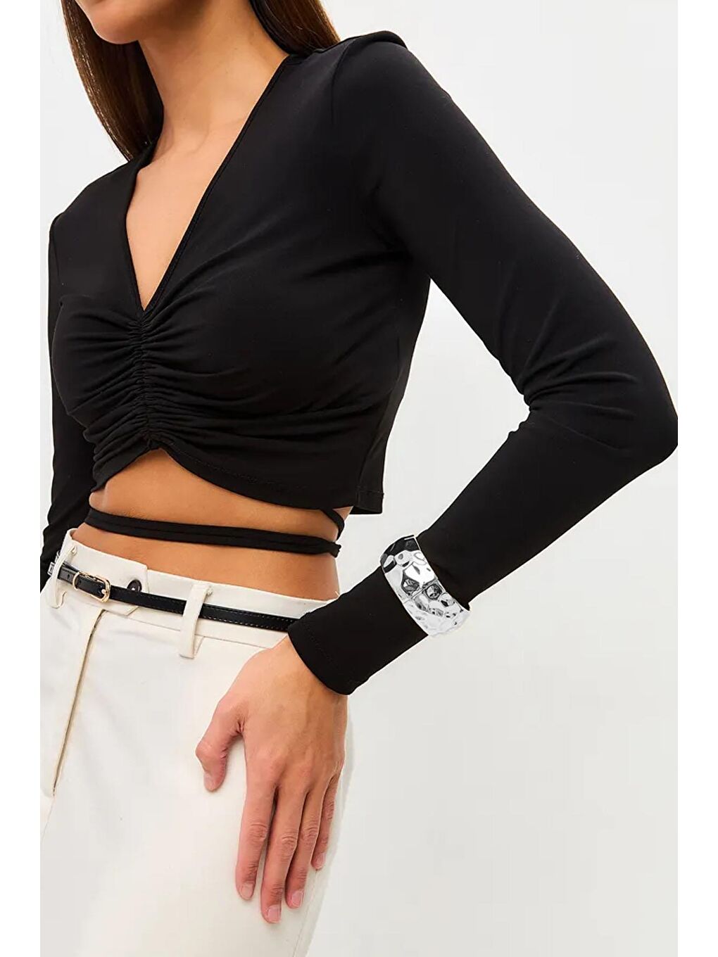 Gri Dövme Dokulu Parlak Gümüş Cuff Bileklik-6