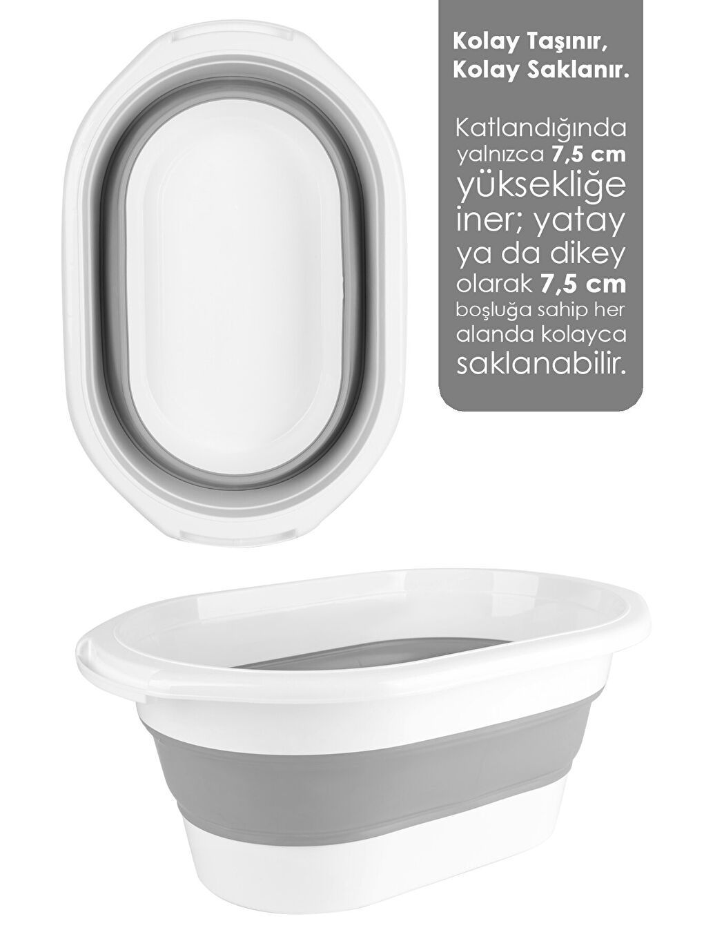 Gri Katlanır Çamaşır Sepeti 18 l-3