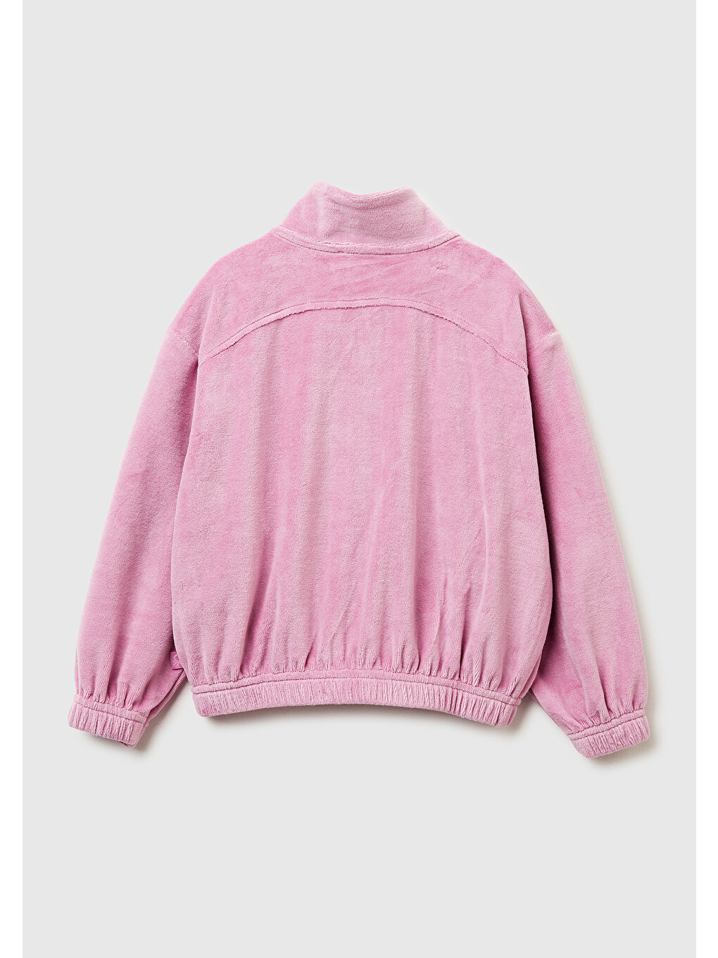 Pembe Kız Çocuk Gül Kurusu Göğüs Baskılı Logo Etiketli Fermuarlı Yan Cepli Sweatshirt-1