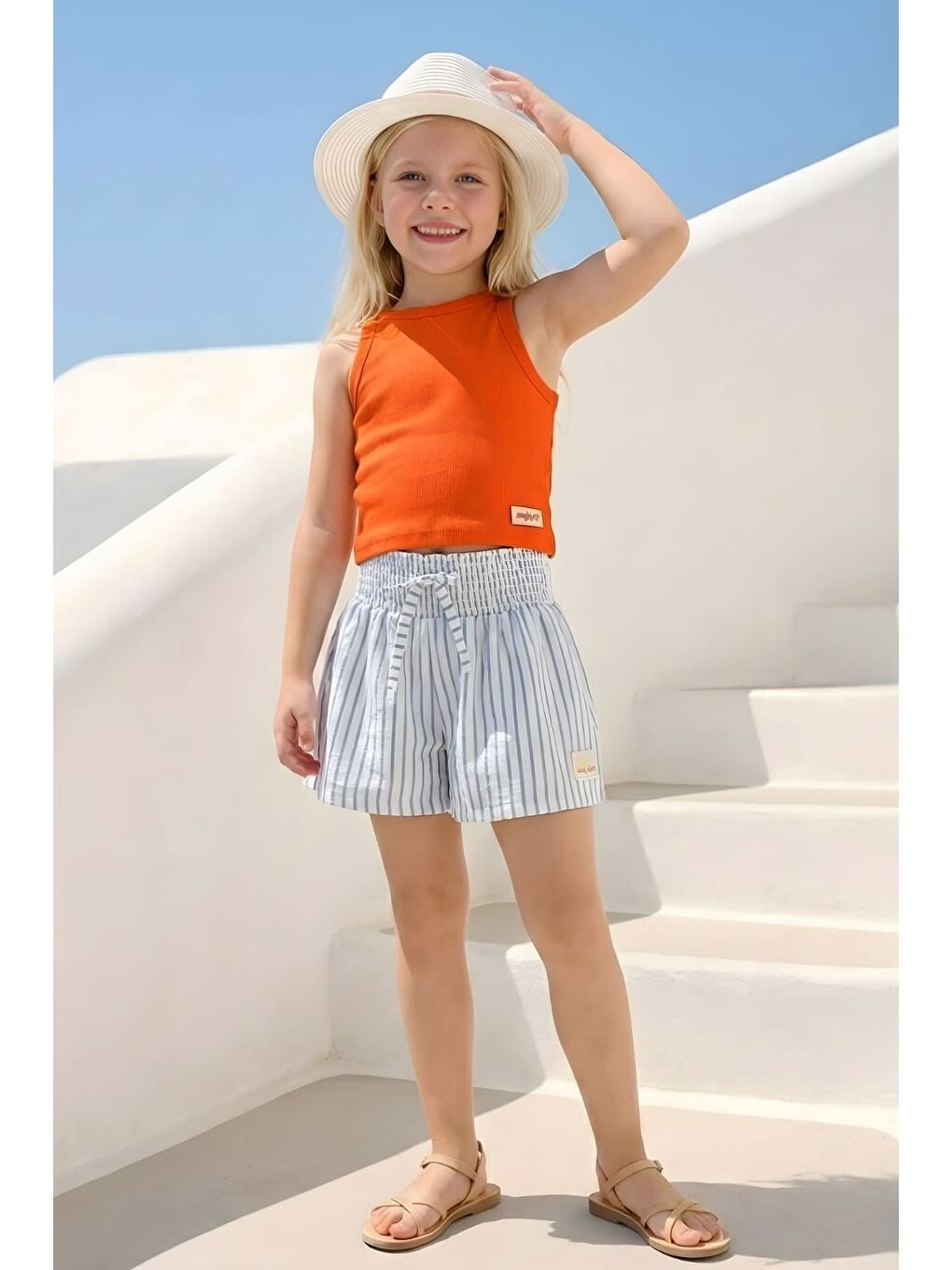 Kız Çocuk Gipe Detaylı Şort - Mavi