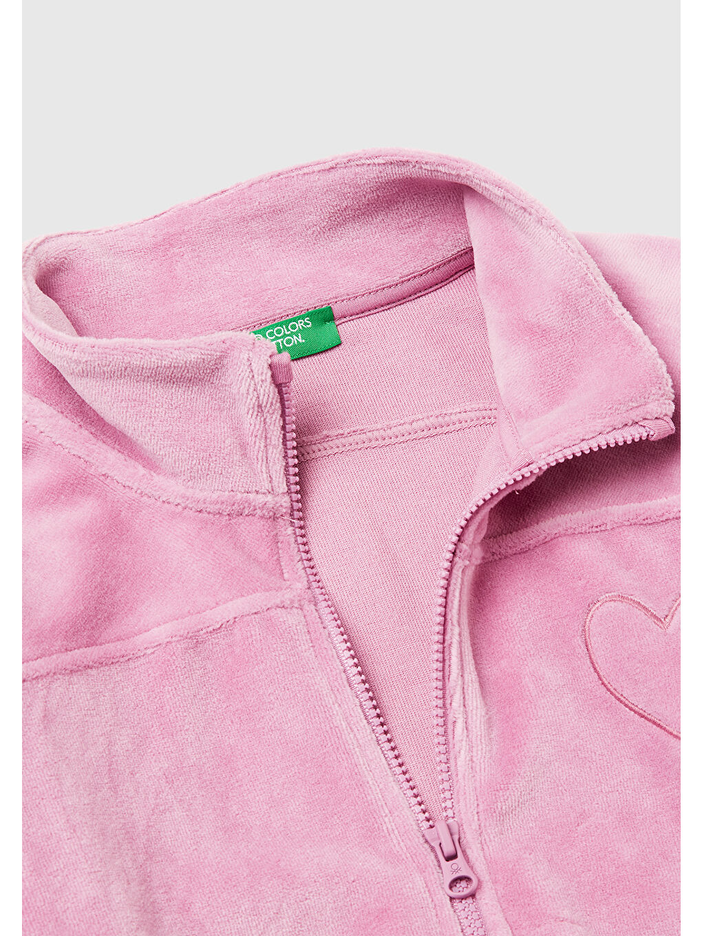 Pembe Kız Çocuk Gül Kurusu Göğüs Baskılı Logo Etiketli Fermuarlı Yan Cepli Sweatshirt-2