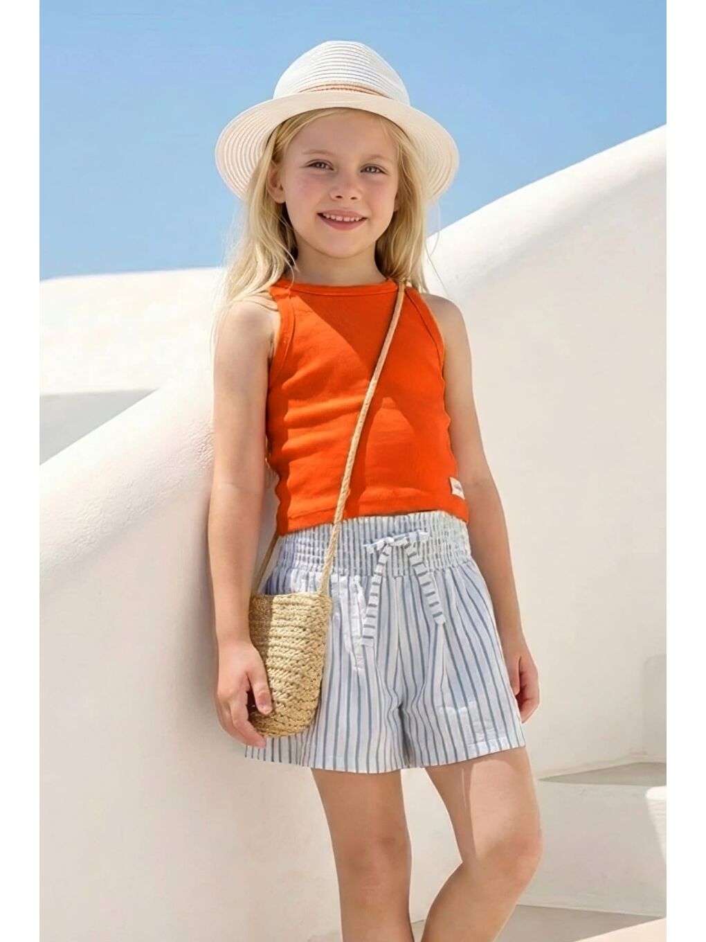 Kız Çocuk Gipe Detaylı Şort - Mavi-1