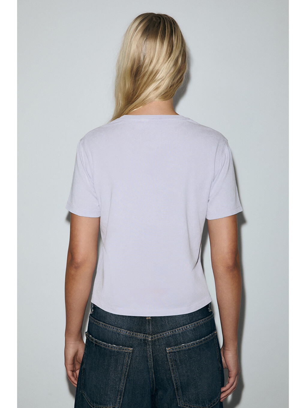 Melunae Kadın Organik Pamuklu Bisiklet Yaka Kısa Kollu Baskı Detaylı Lila T-shirt-4