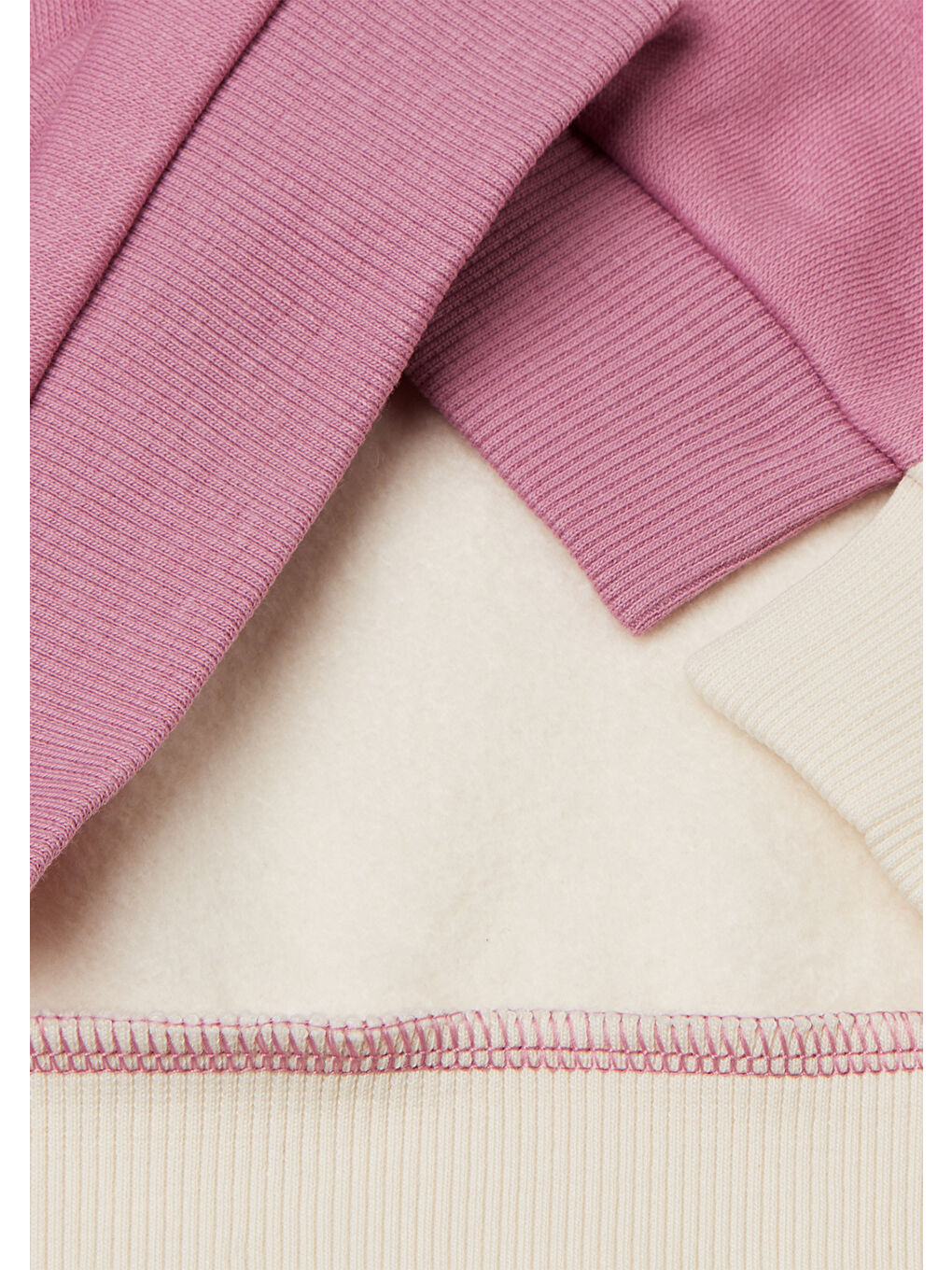 Ekru Kız Çocuk Krem-Pembe Renk Bloklu Simli Logo Baskılı Yırtmaçlı Sweatshirt-2