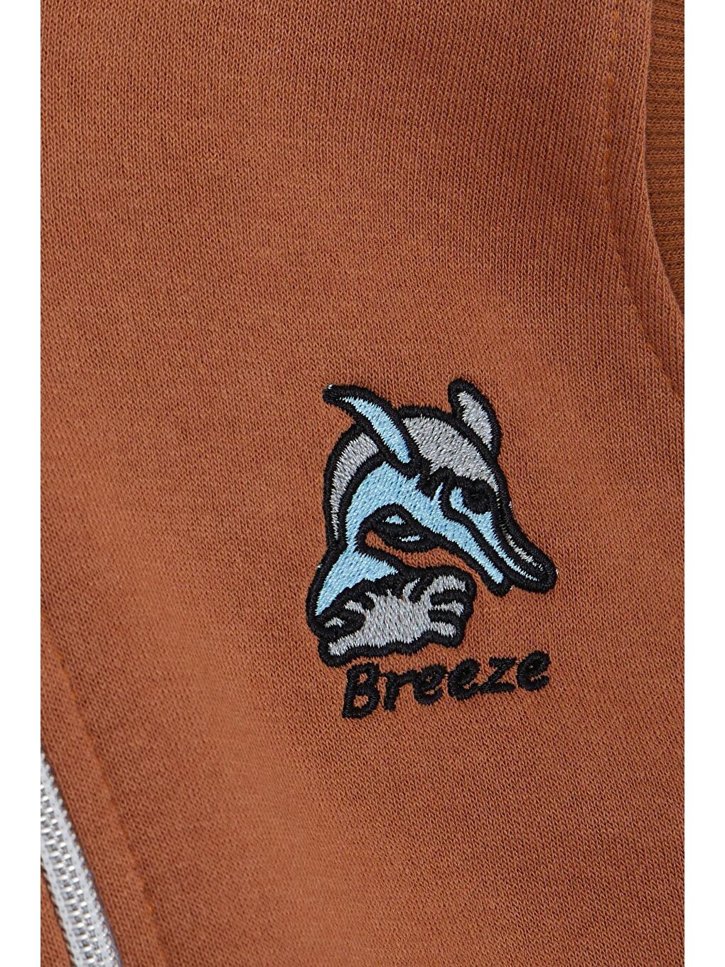 Erkek Çocuk Kapüşonlu Yelek Fermuarlı Yunus Balığı Nakışlı Kahverengi (3-4 Yaş)-3