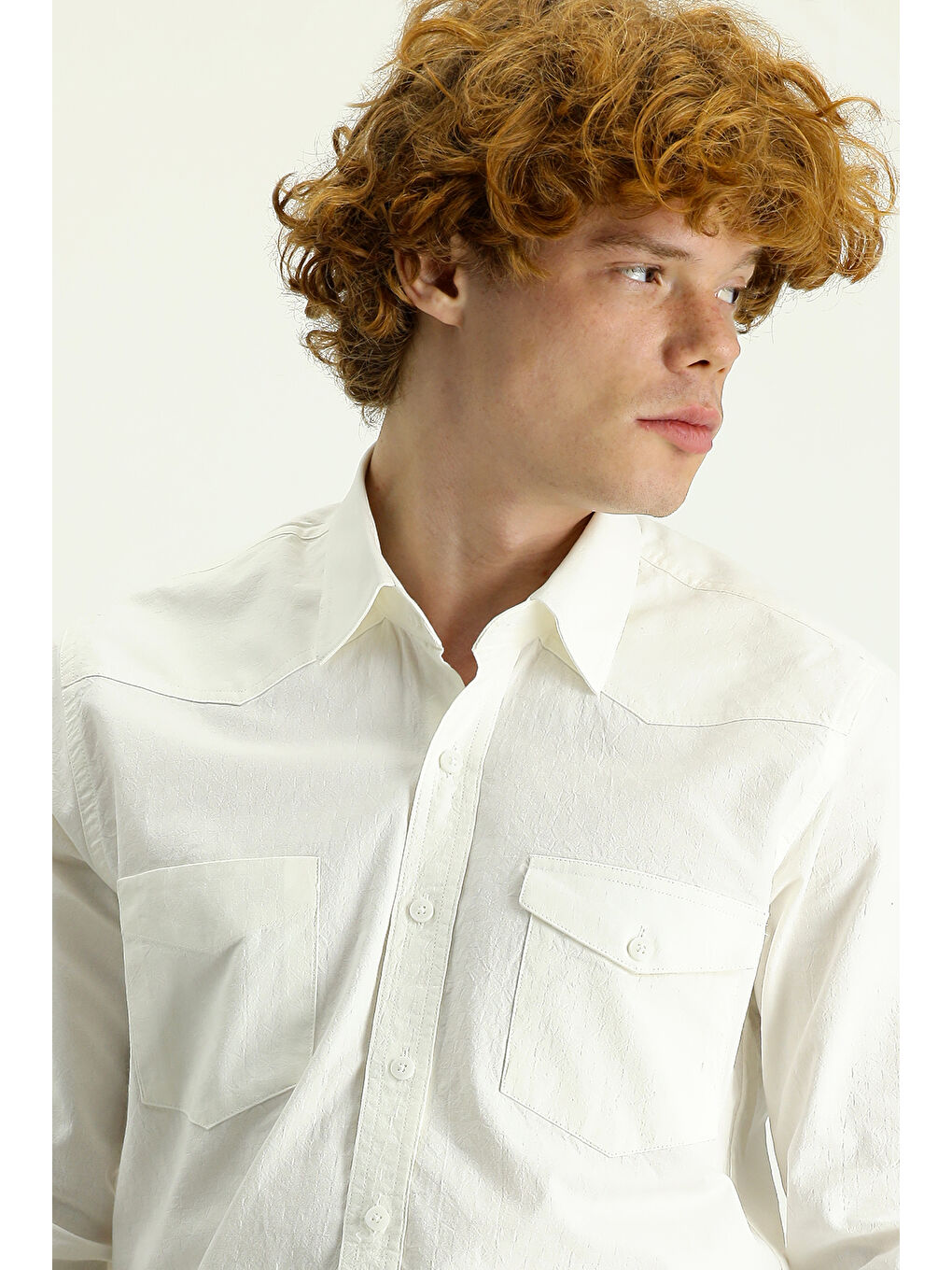 Beyaz Uzun Kol Slim Fit Dar Kesim Pamuk Spor %100 Pamuk Gömlek-2