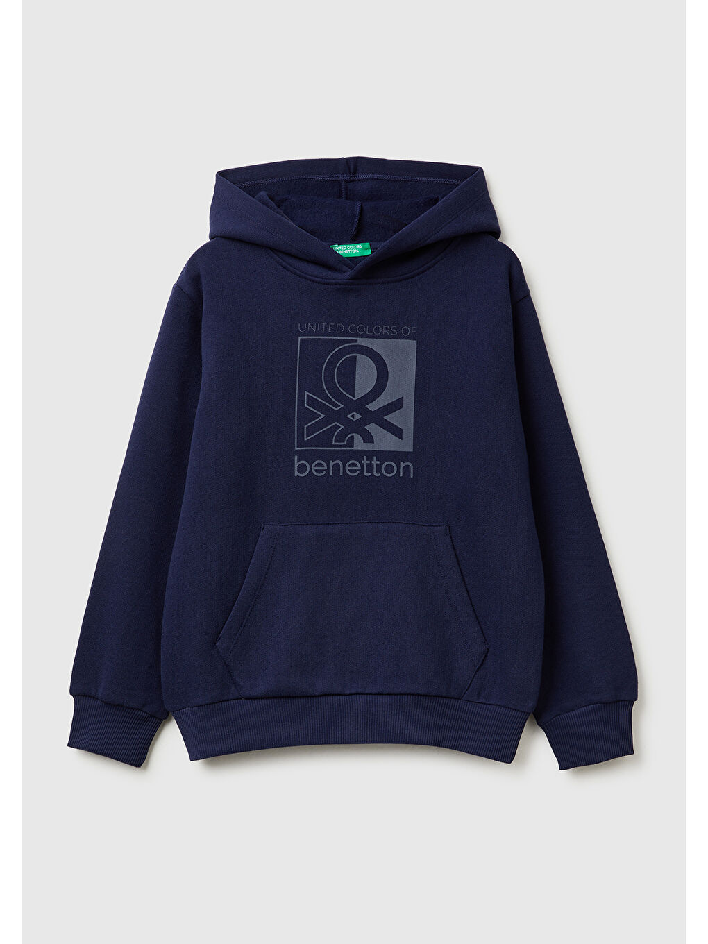 Erkek Çocuk Lacivert Önü Logo Baskılı Cepli Nervürlü Kapüşonlu Sweatshirt