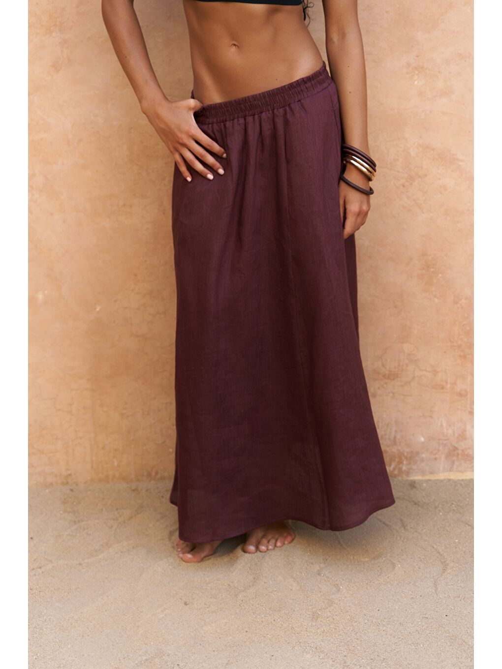 Fiametta Salaş Bordo Keten Yelek Etek Takım-4