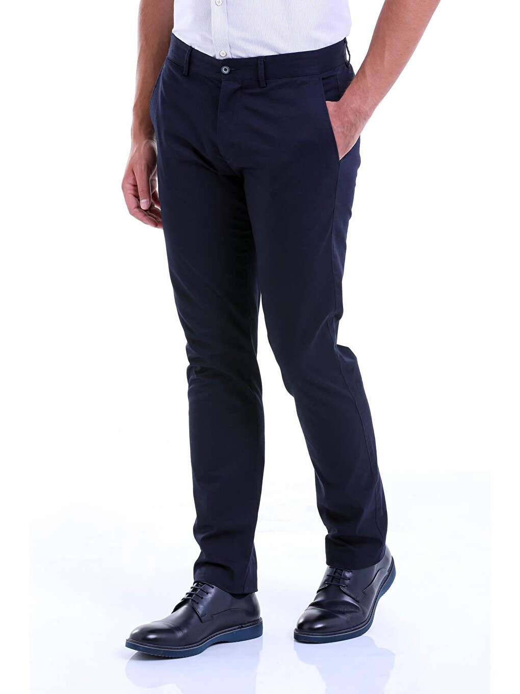 Lacivert Regular Fit Düz Pamuklu Yandan Cep Kanvas Erkek Pantolon