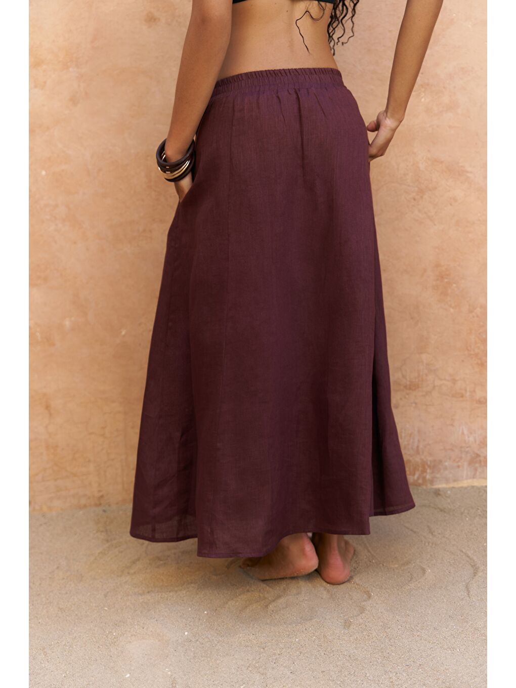 Fiametta Salaş Bordo Keten Yelek Etek Takım-6