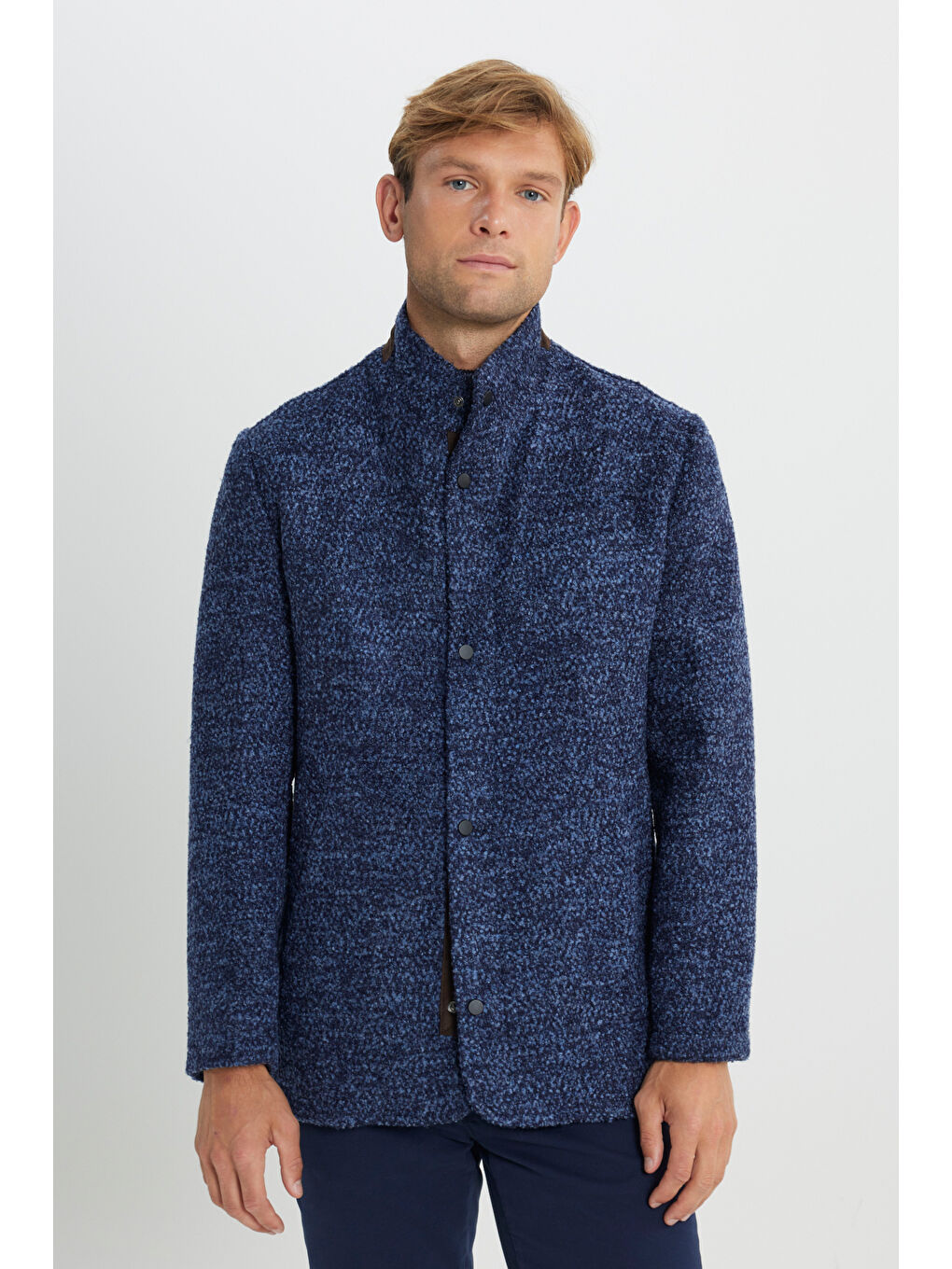 Mavi Erkek Saks Yünlü Standart Fit Normal Kesim Dik Yaka Yan Cepli Mont-2