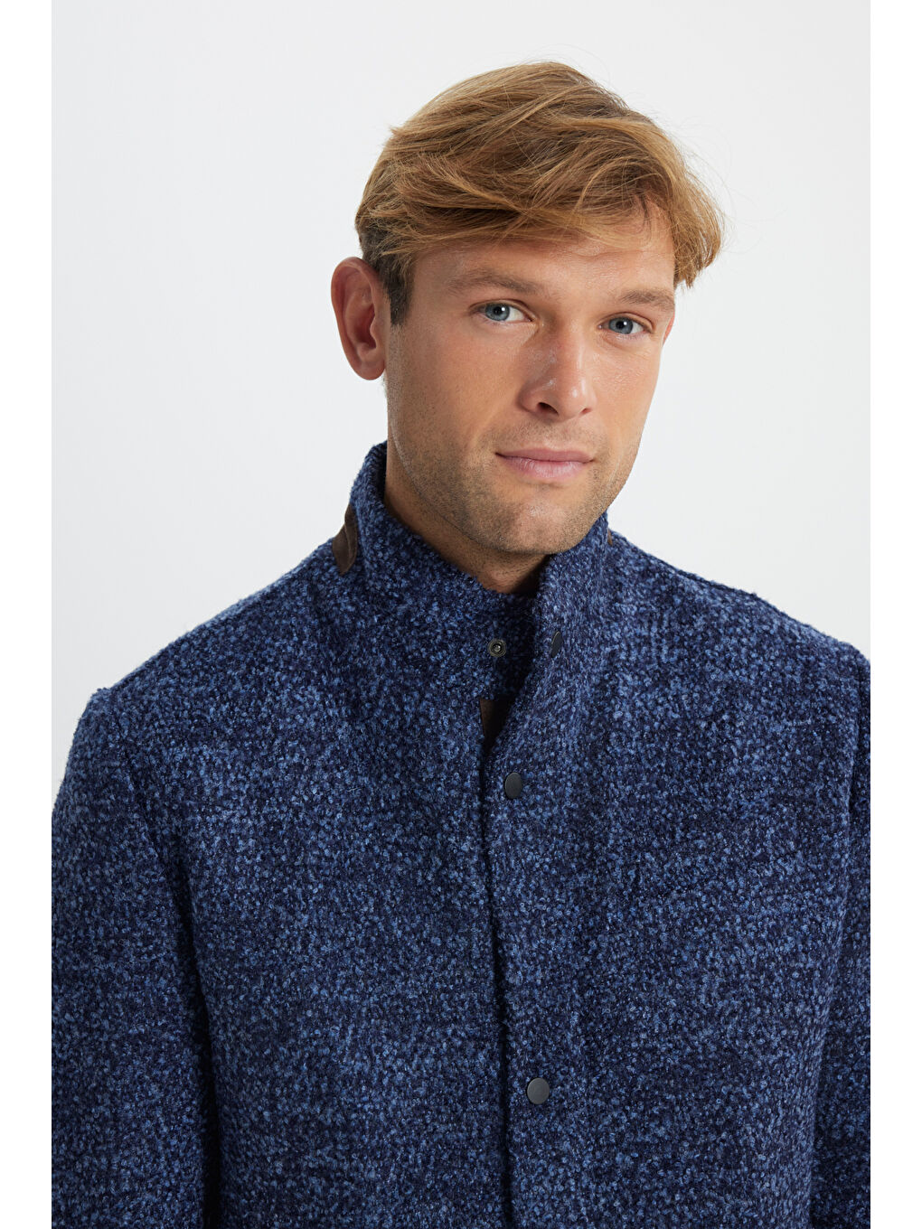 Mavi Erkek Saks Yünlü Standart Fit Normal Kesim Dik Yaka Yan Cepli Mont-3