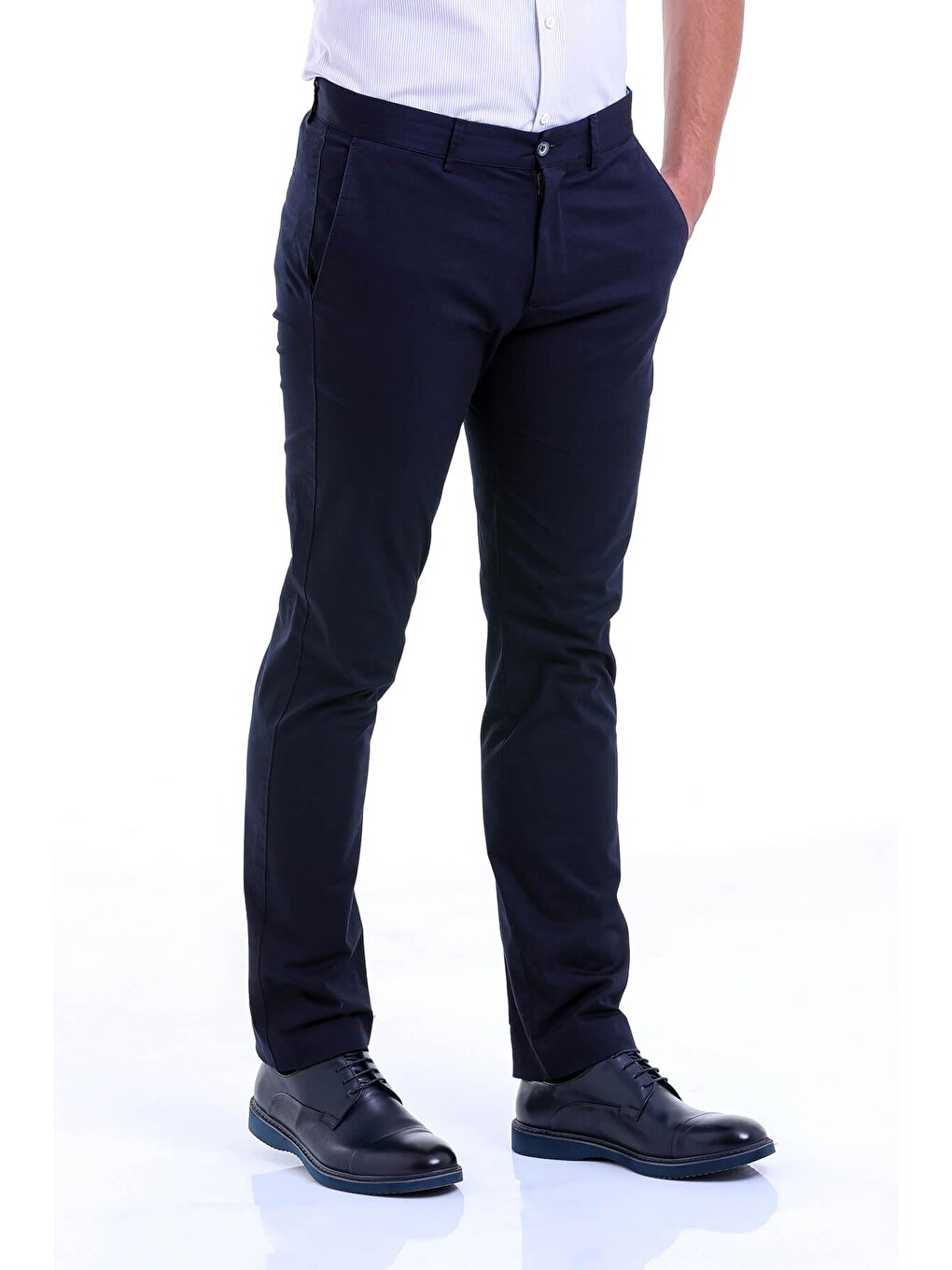 Lacivert Regular Fit Düz Pamuklu Yandan Cep Kanvas Erkek Pantolon-2
