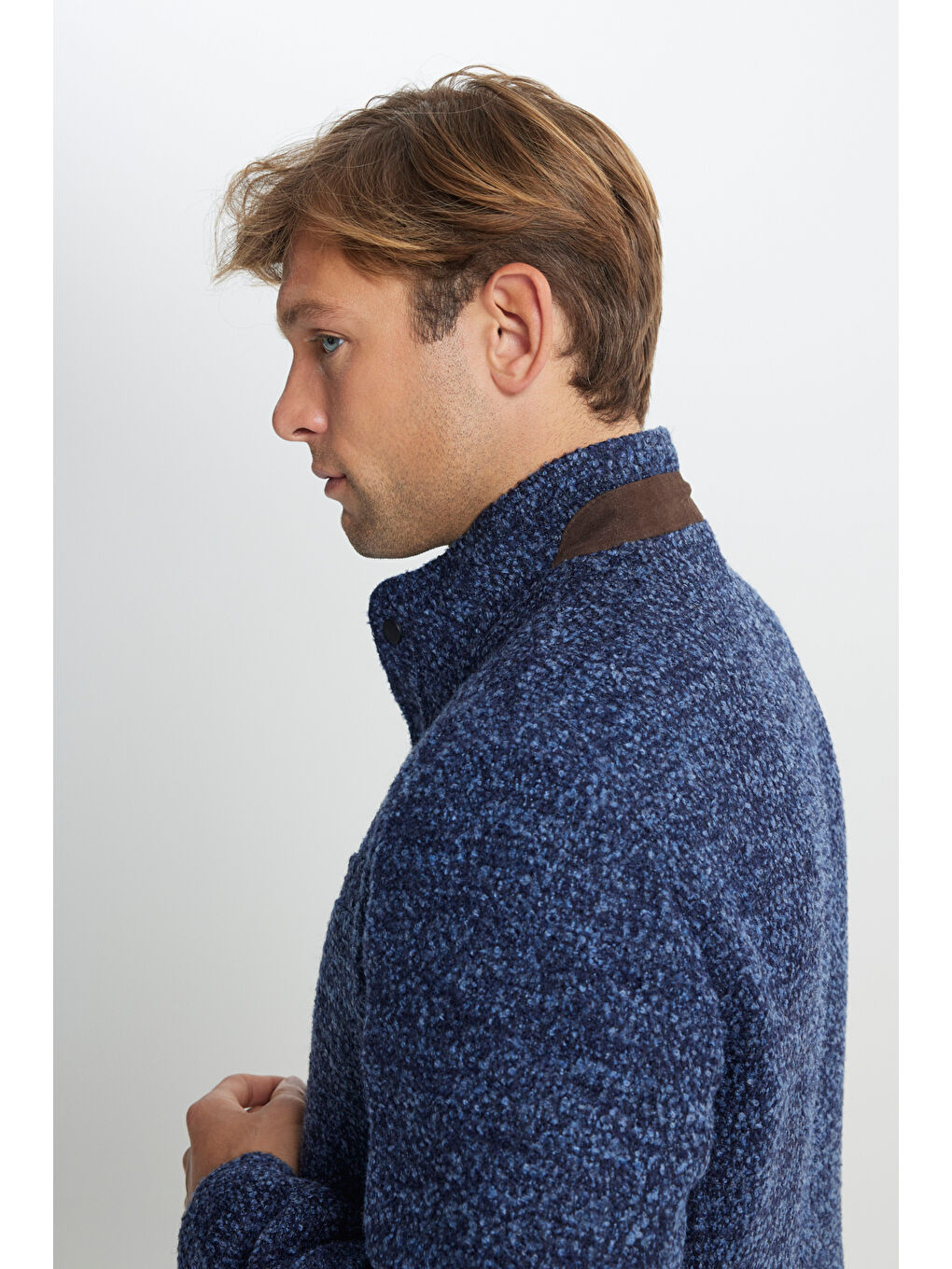 Mavi Erkek Saks Yünlü Standart Fit Normal Kesim Dik Yaka Yan Cepli Mont-4