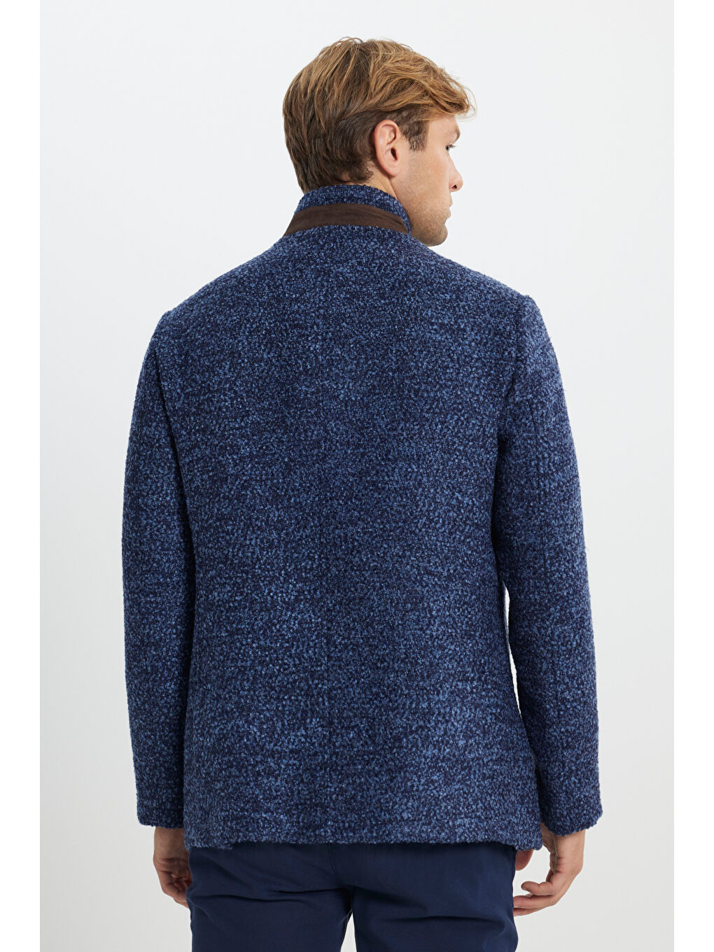 Mavi Erkek Saks Yünlü Standart Fit Normal Kesim Dik Yaka Yan Cepli Mont-5