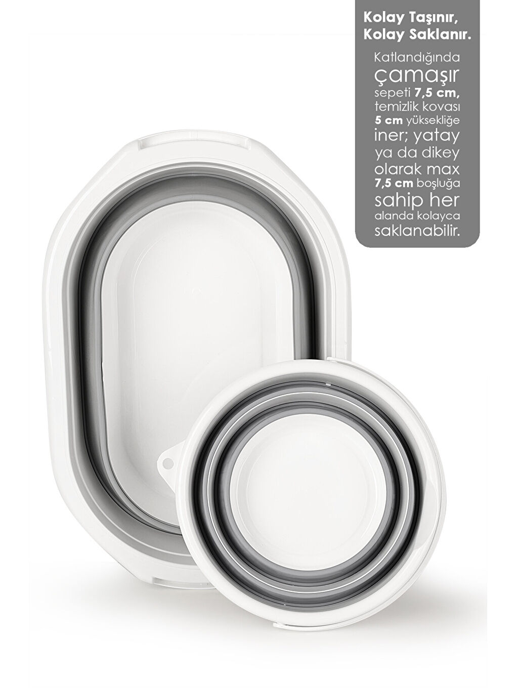 Gri 2'li Katlanır Çamaşır Sepeti 18 l-4