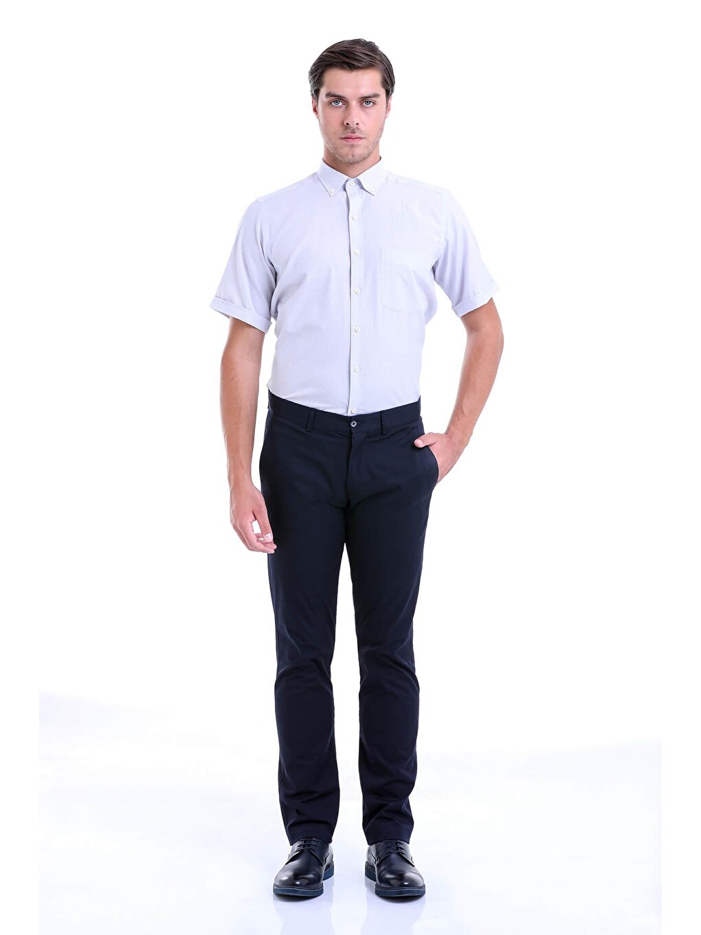 Lacivert Regular Fit Düz Pamuklu Yandan Cep Kanvas Erkek Pantolon-3