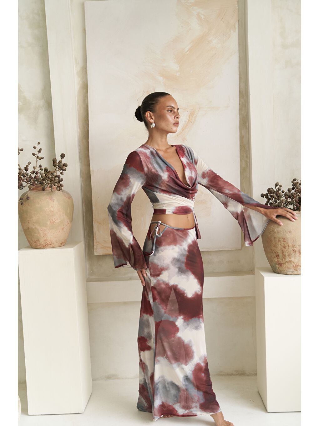 Pnaisyonist Uzun Kol Bordo Crop Etek Takım-1