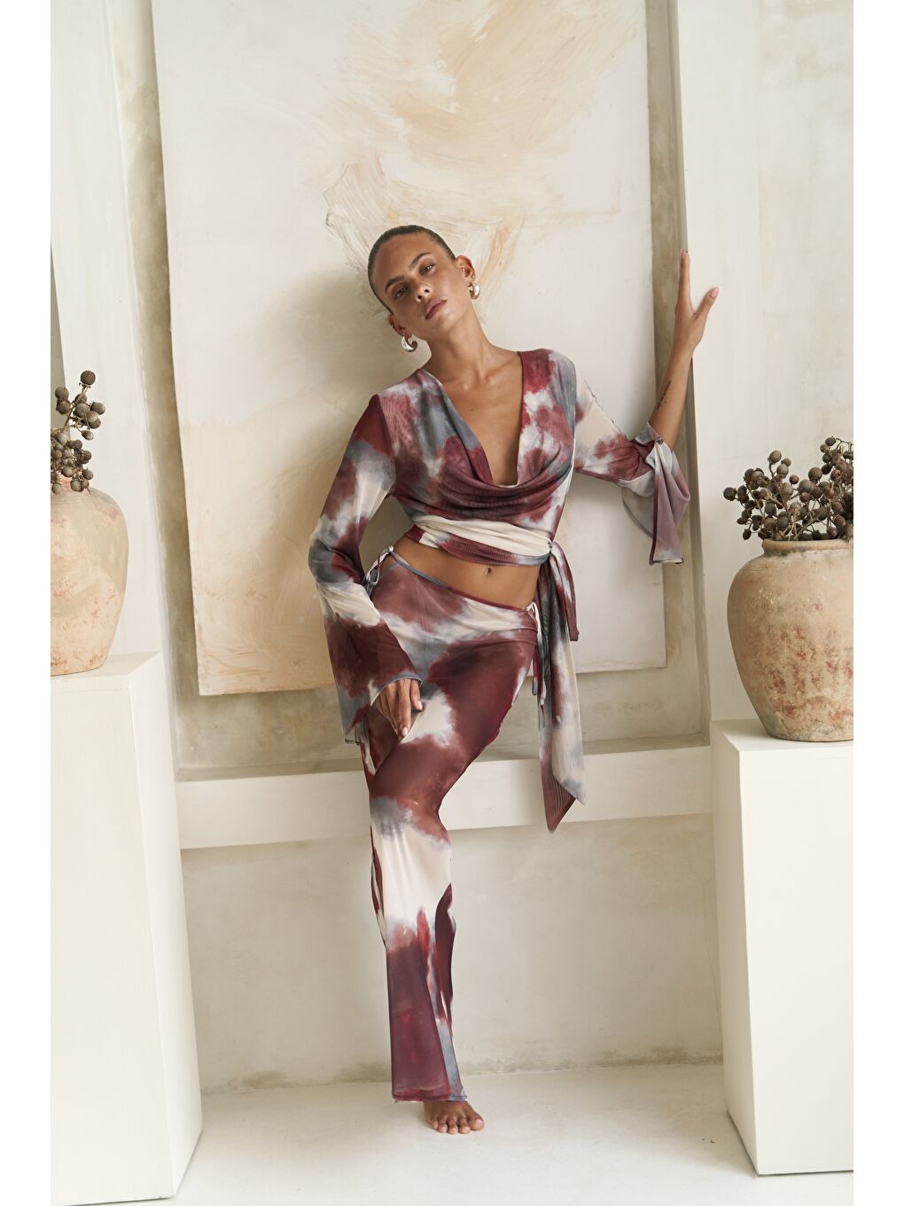 Pnaisyonist Uzun Kol Bordo Crop Etek Takım-3