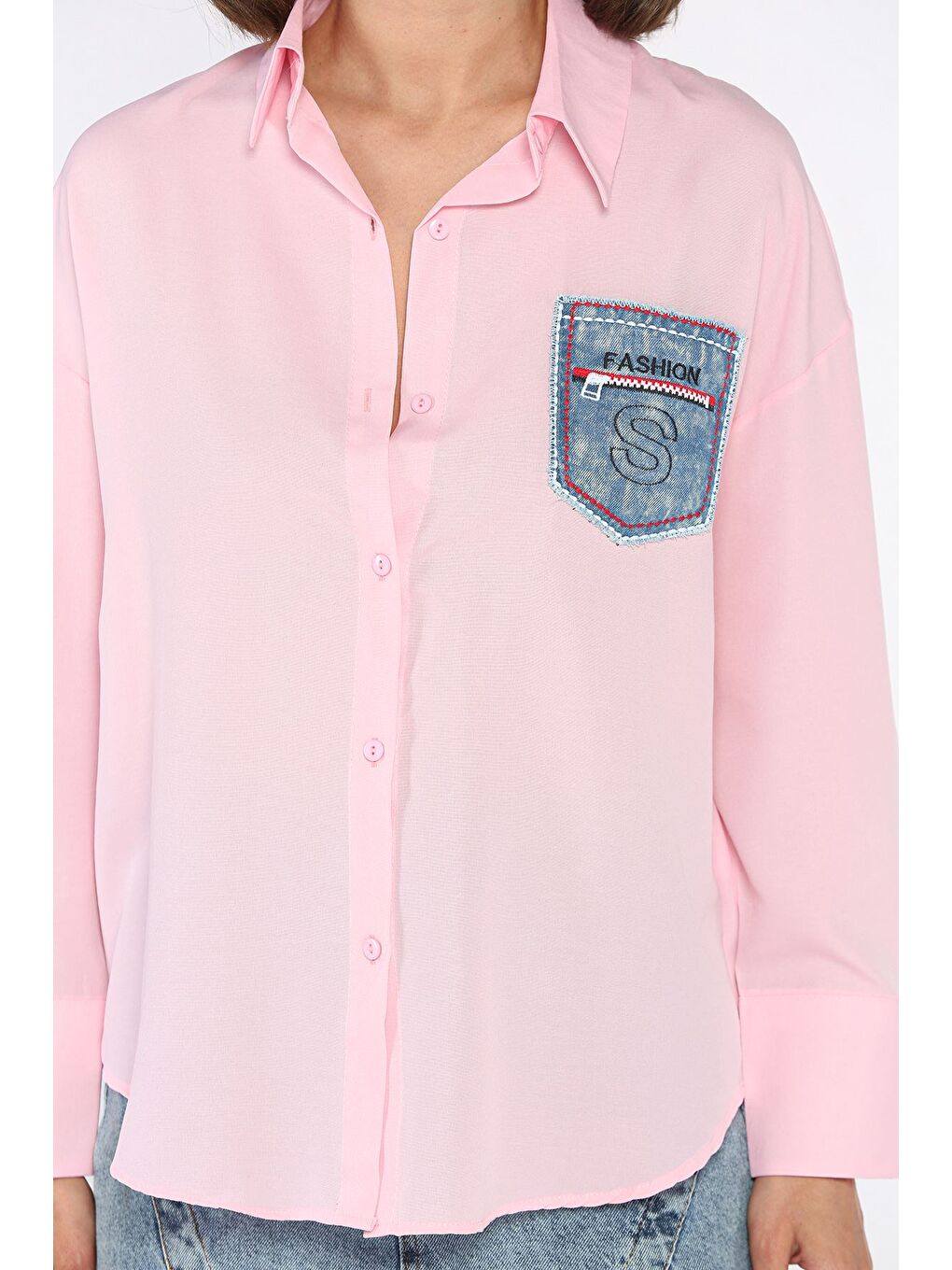 Pembe Cepli Kadın Salaş Gömlek-3