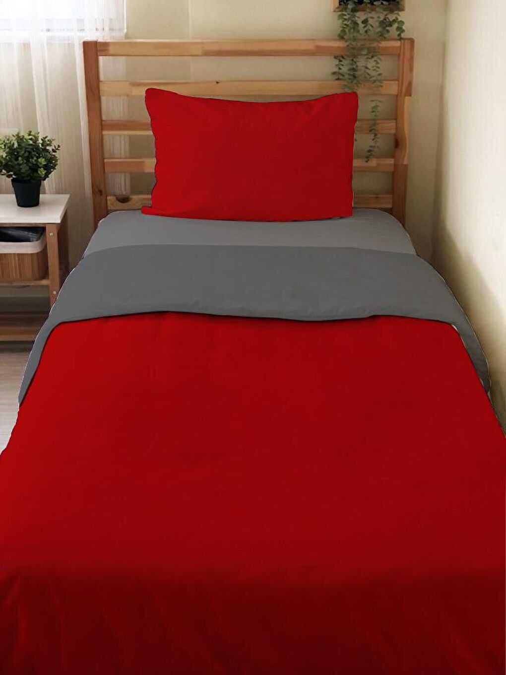 Karışık Çift Taraflı Düz Kırmızı Çarşafsız Takım Tek Kişilik Nevresim Takımı 160x220 Cm