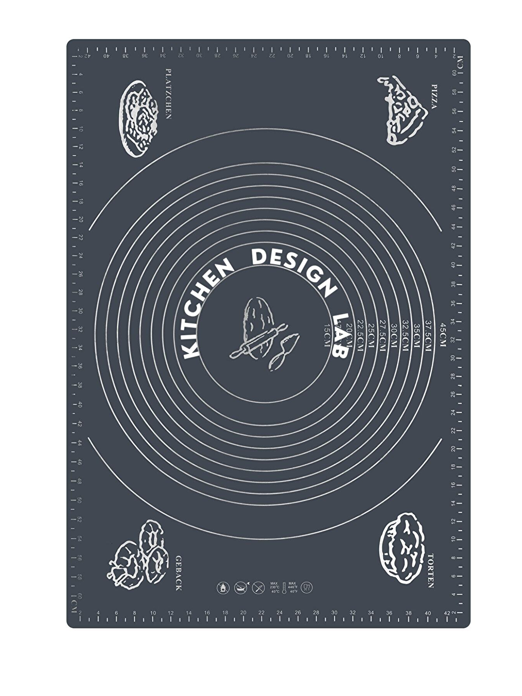 Antrasit 2'li Set Gri 45x65 cm Silikon Hamur Açma Matı ve Hamur Şekillendirme Seti 3’lü-1