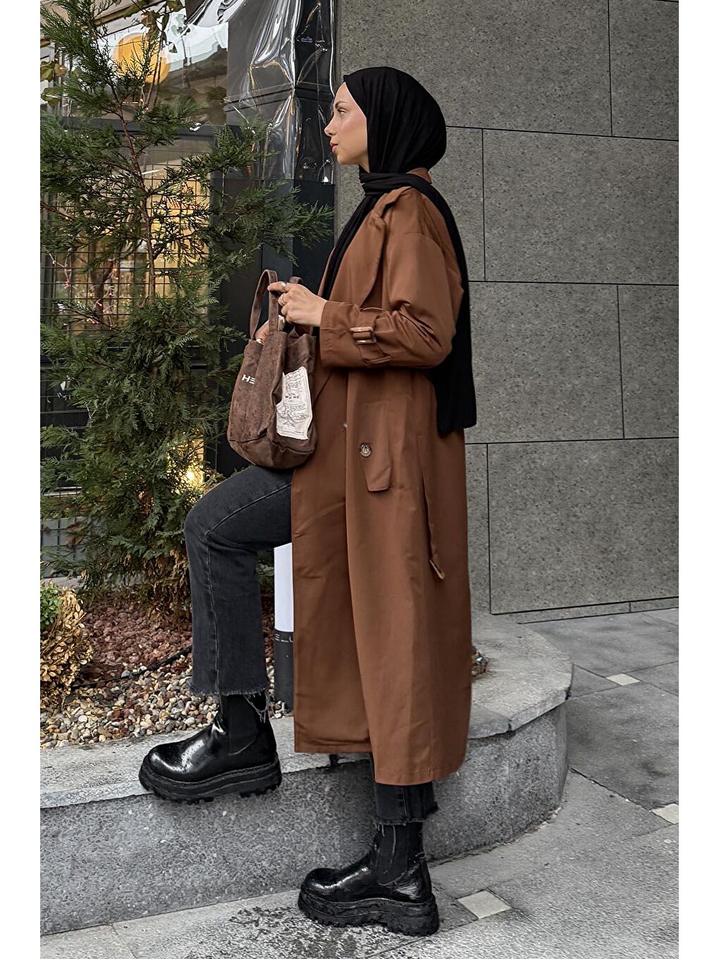 Kol Kemer Detaylı Trenç Acı Kahverengi-1