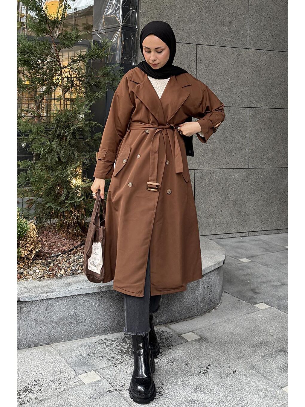 Kol Kemer Detaylı Trenç Acı Kahverengi-2