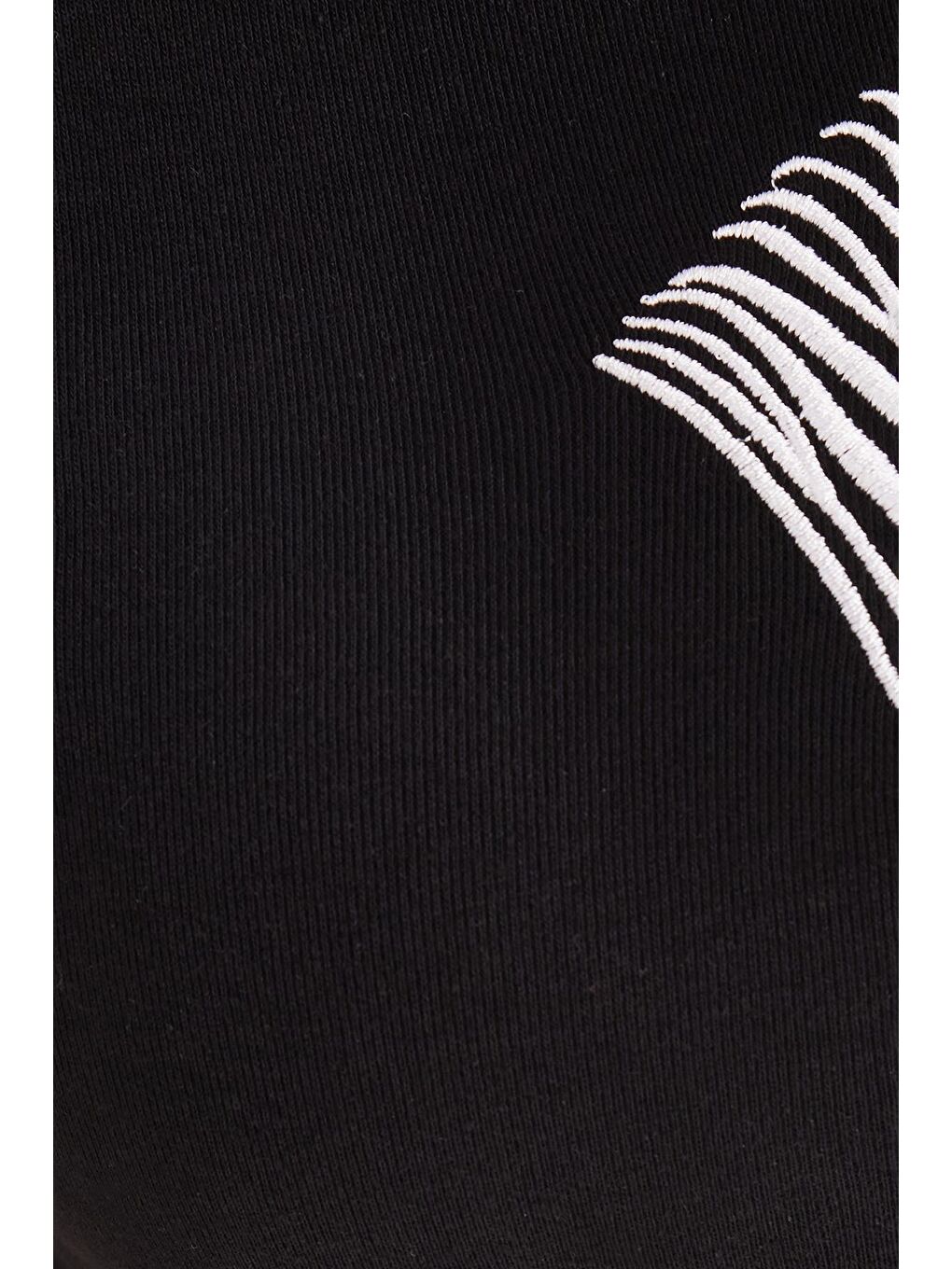 Kadın Slim Fit Dar Kesim %100 Pamuk Bisiklet Yaka Baskılı Siyah Crop Tişört-5