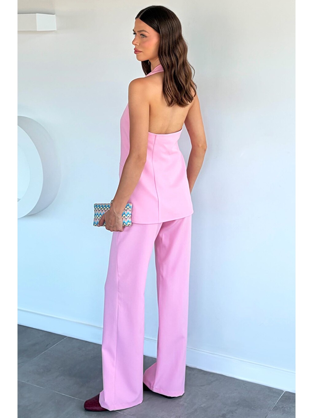 Pembe Çimalı Pantolon Yelek İkili Takım-3