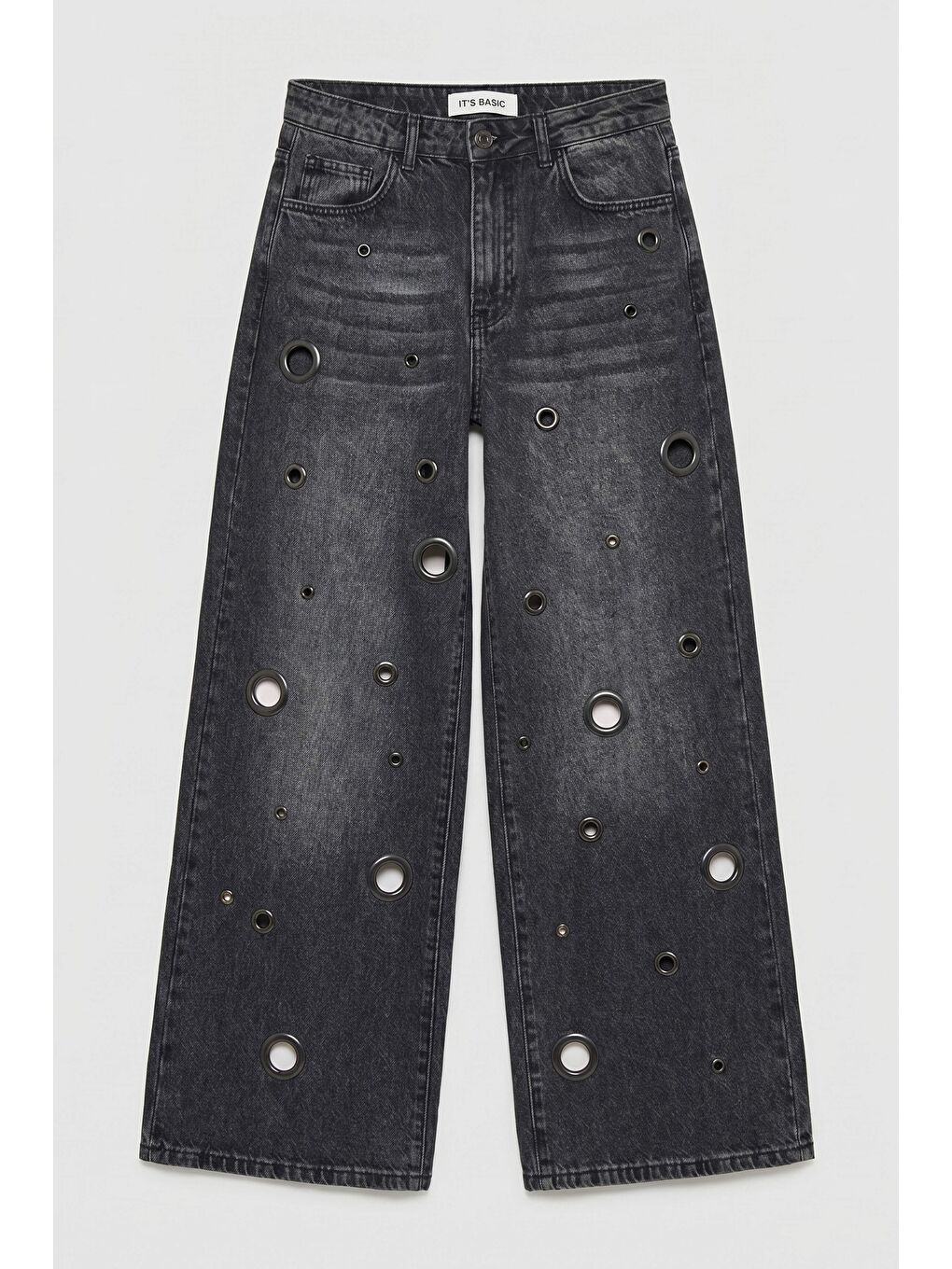 Gri Kadın Koyu Füme 2s6-1 Baggy Fit Kuş Gözü Tasarım Denim Jean-3