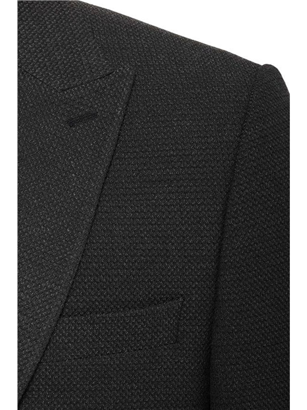 Siyah Regular Armürlü Sivri Yaka 4 Drop Ceket-3