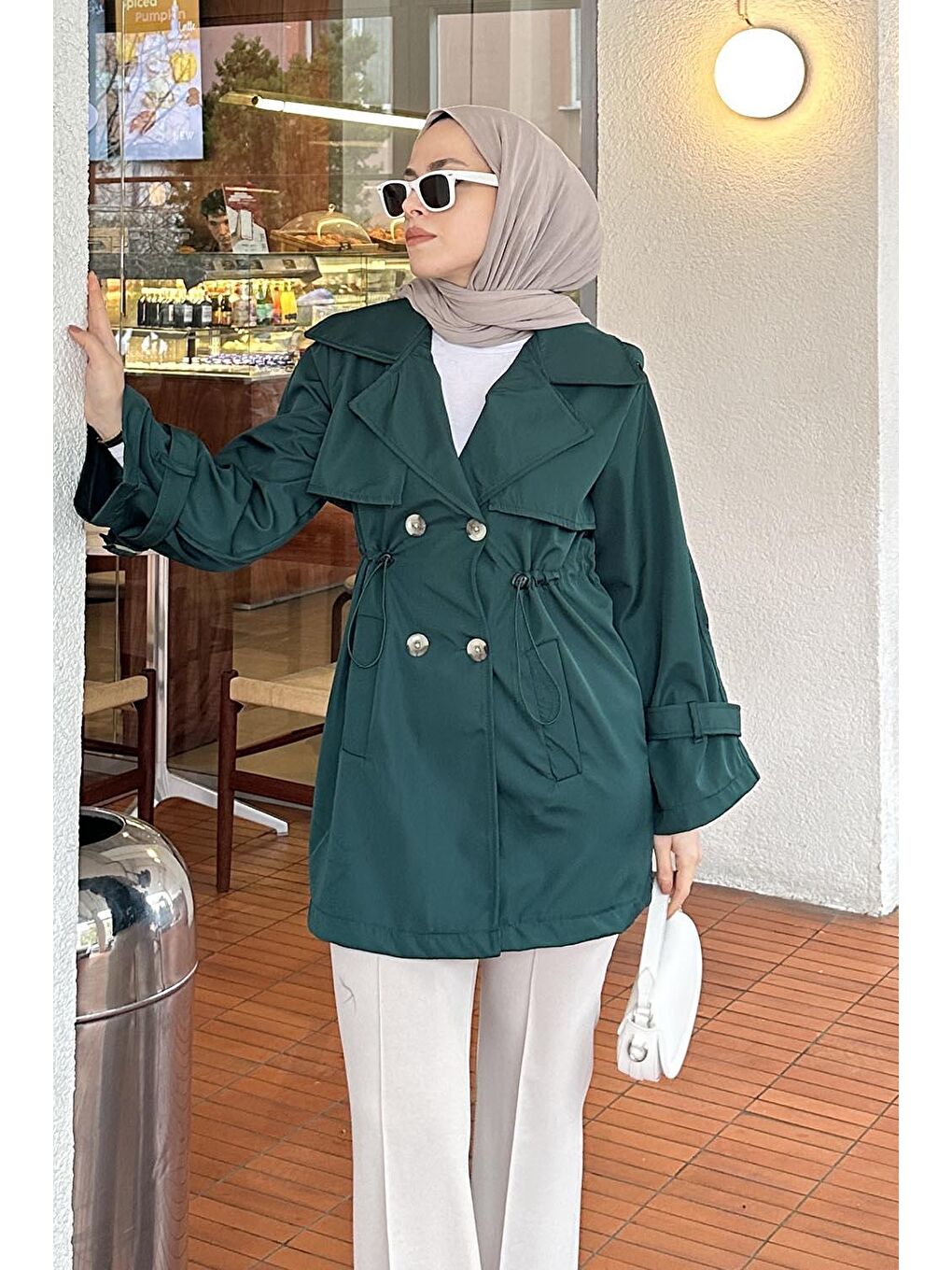 Bel Lastikli Trenç Zümrüt Yeşili-3