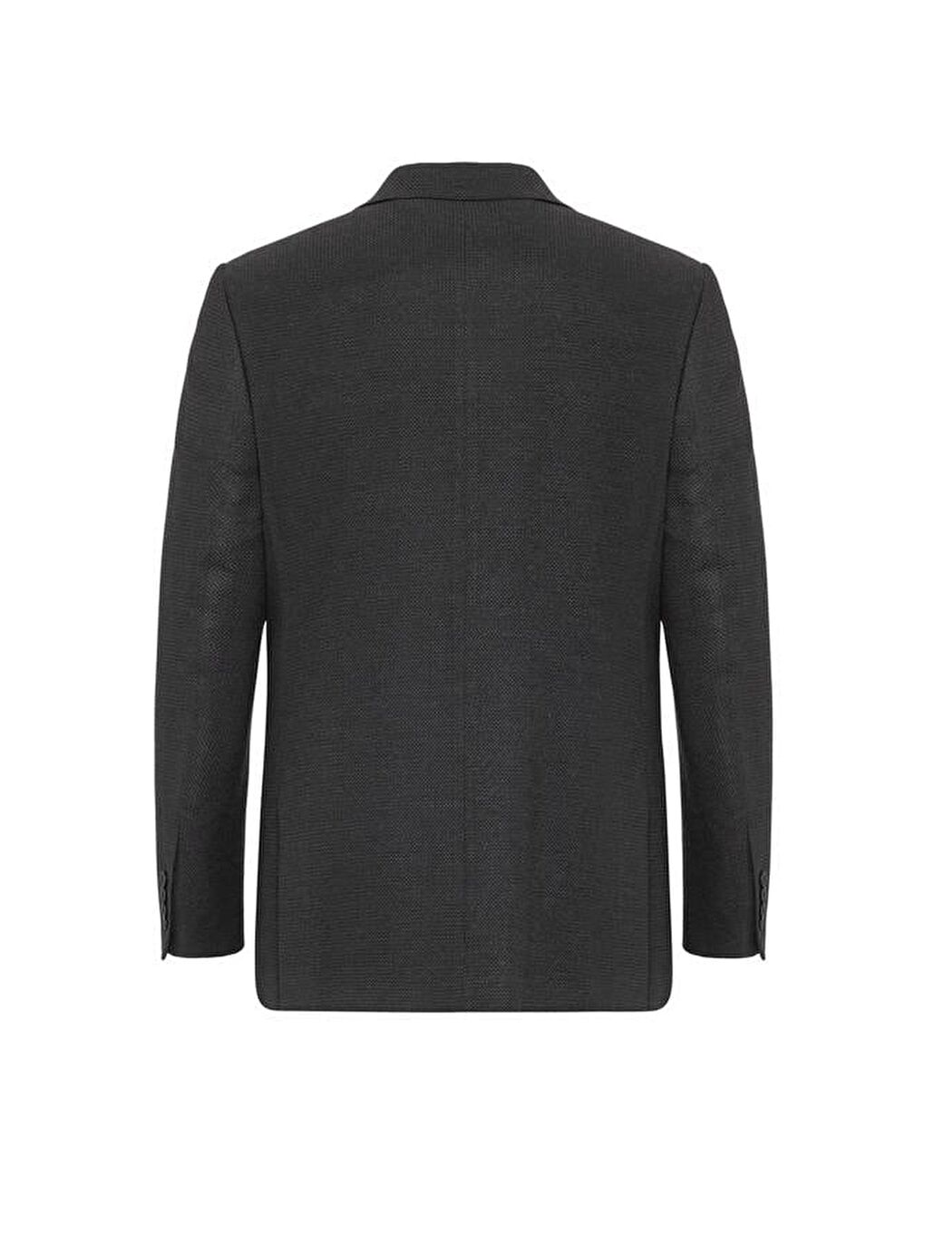 Siyah Regular Armürlü Sivri Yaka 4 Drop Ceket-4