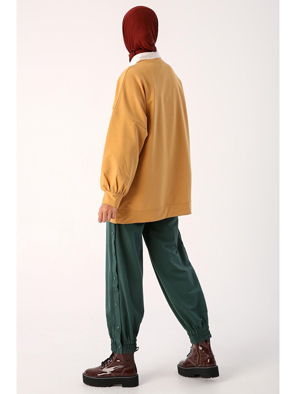 Asit Sarı Oversize İki İplik Bisiklet Yaka Basic Sweatshirt-3