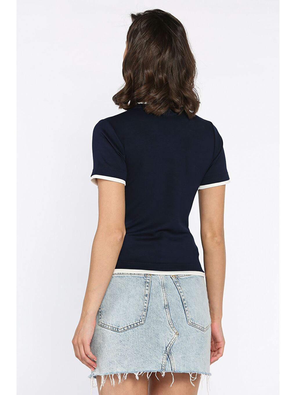 Lacivert Bisiklet Yaka Kadın Tişört-3