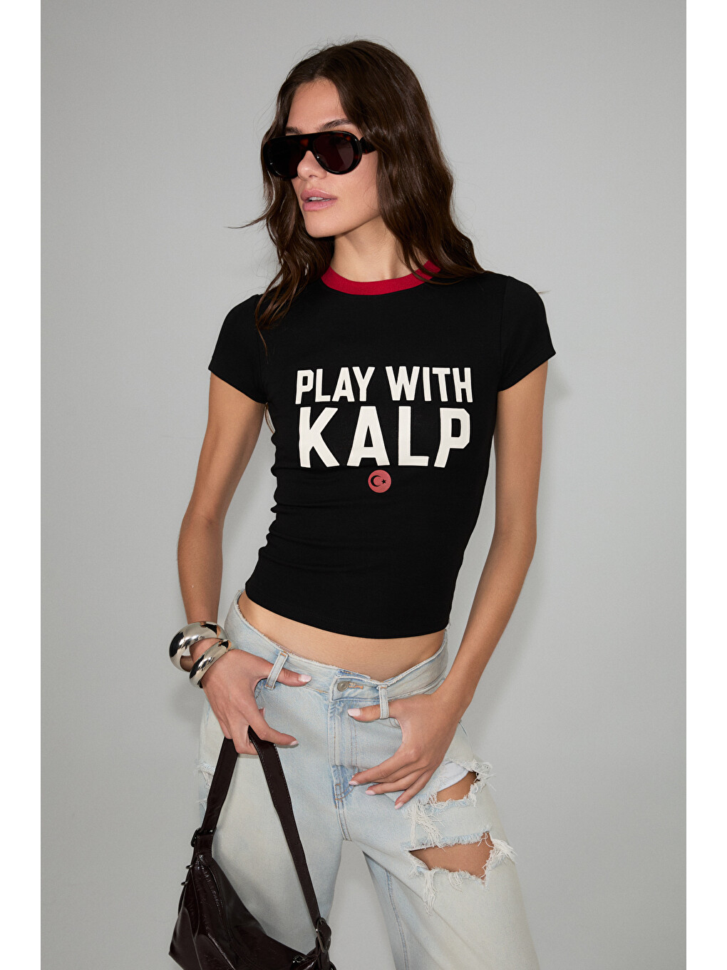 Siyah TOMRIS Kadın Yumuşak Ve Esnek Kumaşlı Organik Pamuklu Dünya Kupasına Özel Baskılı SİYAH T-Shirt-1