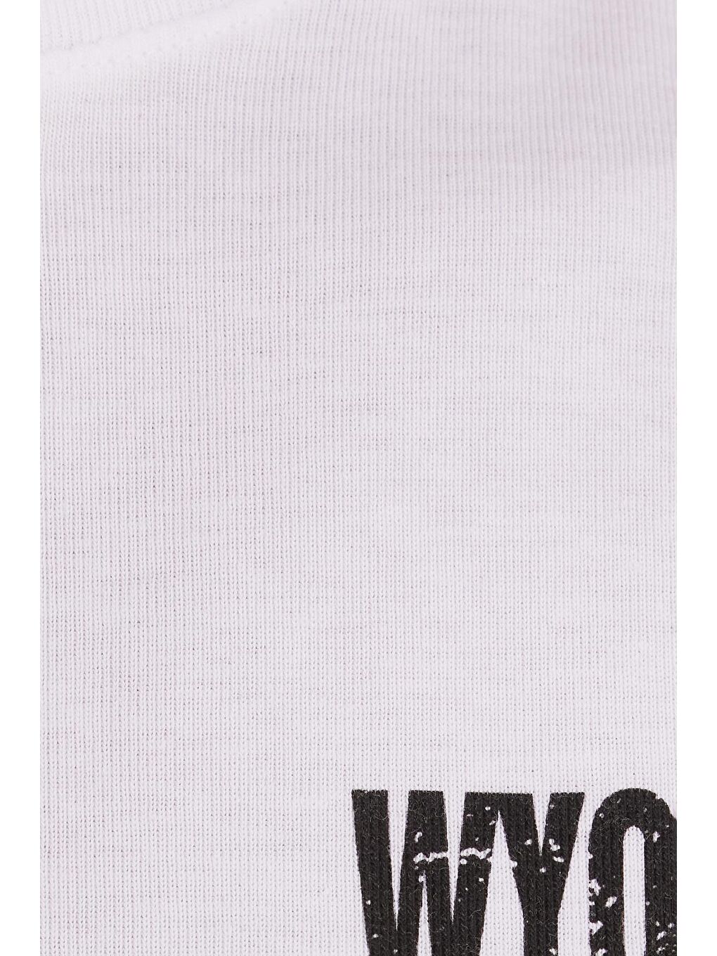 Kadın Slim Fit Ribanalı Baskılı %100 Pamuk Bisiklet Yaka Beyaz Tişört-5