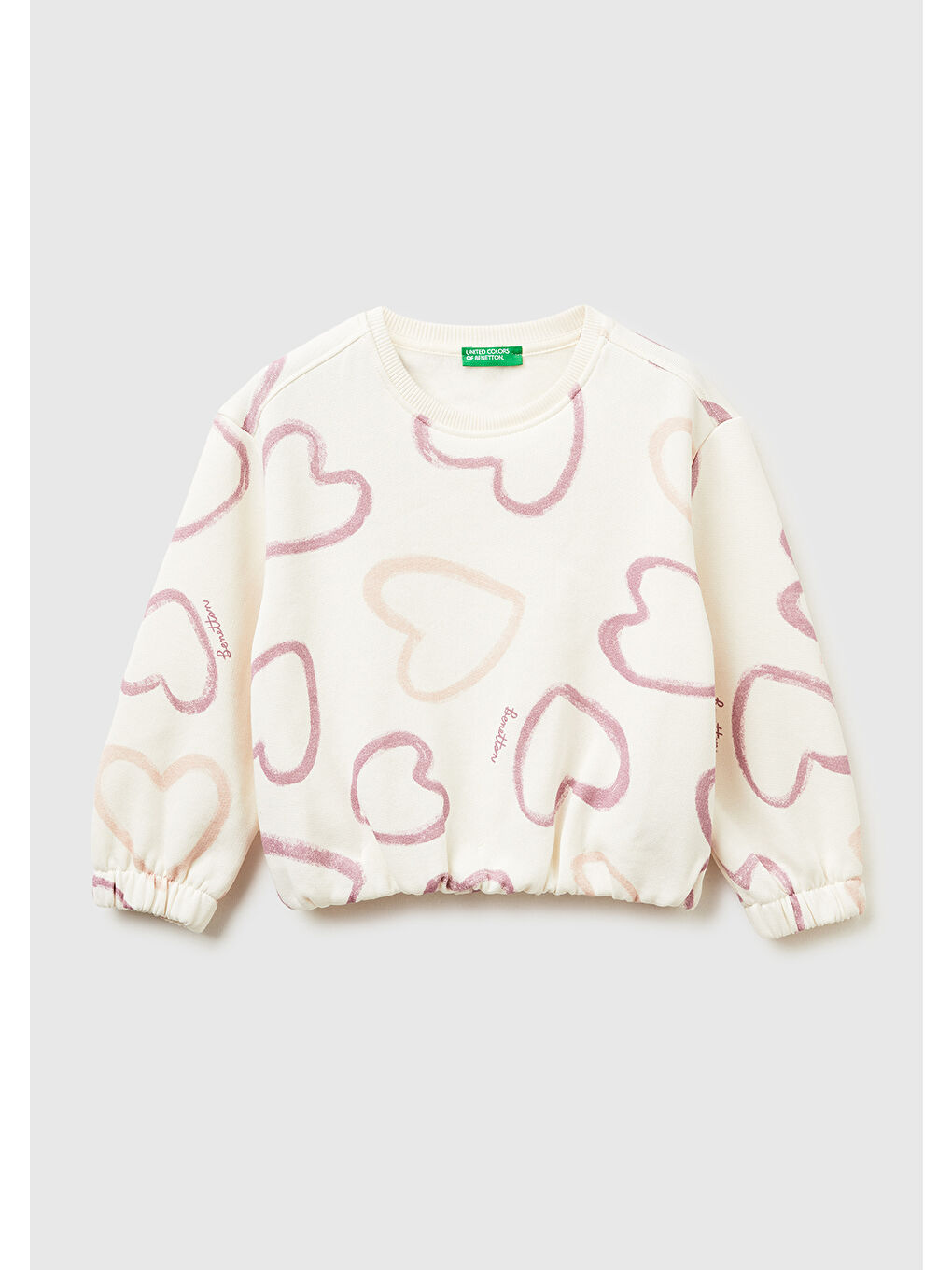 Kız Çocuk Ekru Mix Tamamı Baskılı Ribanalı Sweatshirt