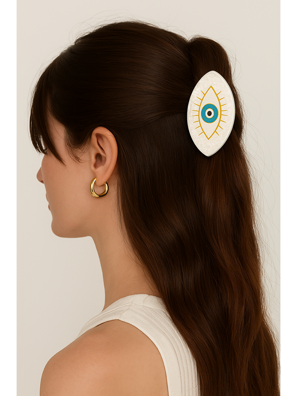 Nazar Boncuklu Kemik Mandal Toka Yeşil-1